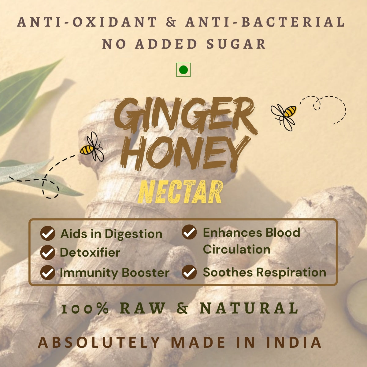 Ginger Honey | Anti-Oxidant & Anti-Bacterial Nectar | 100% Raw & Natural - NEUTRIFARM | Harvesting Health