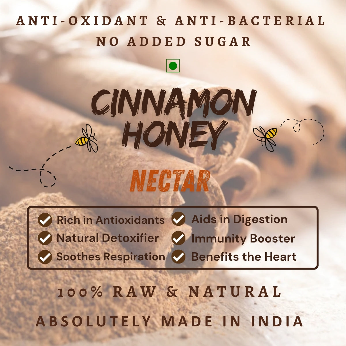 Cinnamon Honey | Anti-Oxidant & Anti-Bacterial Nectar | 100% Raw & Natural - NEUTRIFARM | Harvesting Health